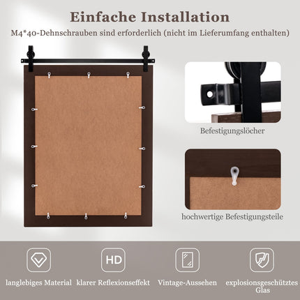 Rustikaler rechteckiger Wandspiegel, Massivholzrahmen, 76x56 cm