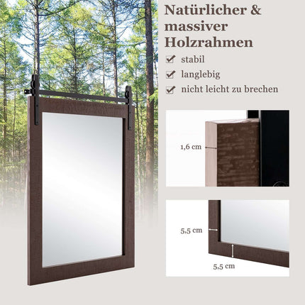 Rustikaler rechteckiger Wandspiegel, Massivholzrahmen, 76x56 cm