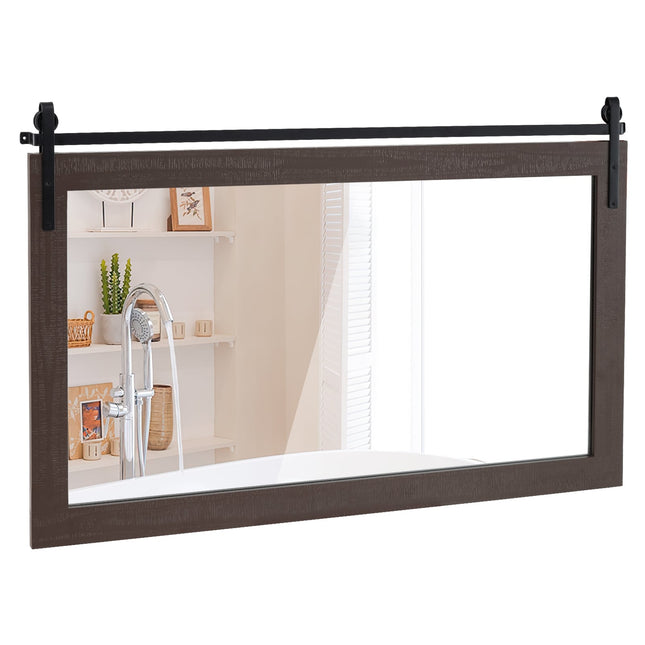 Miroir mural rustique, cadre en bois brun foncé, 100 x 66 cm
