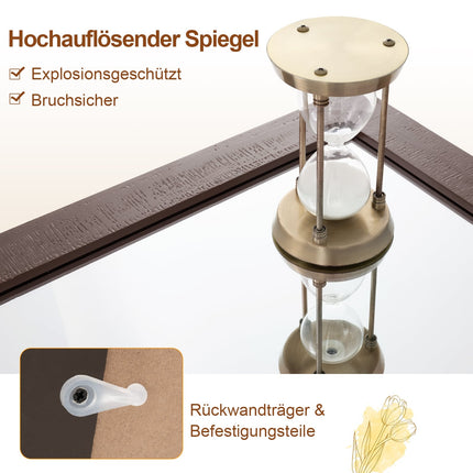 Rustikaler Wandspiegel, dunkelbrauner Holzrahmen, 100x66 cm