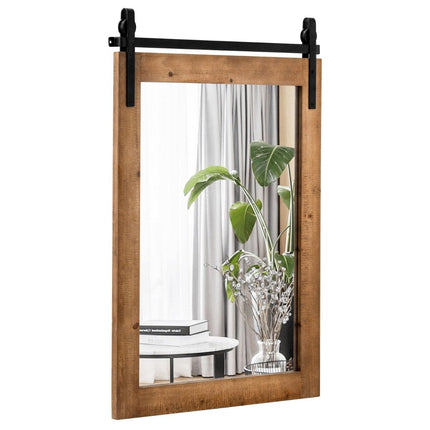 Miroir mural rustique avec cadre en bois et support en métal, 76 x 56 cm
