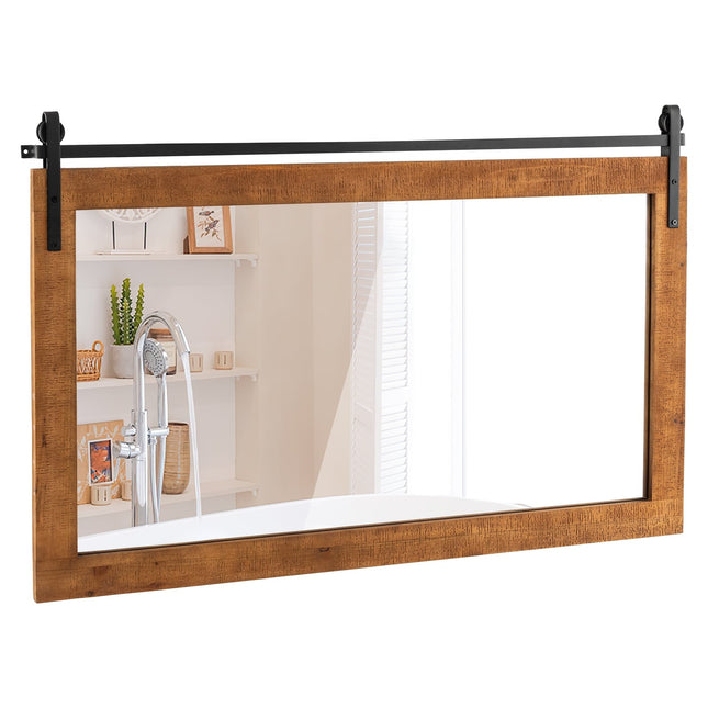 Miroir mural rustique avec cadre en bois, 100 x 66 cm, marron