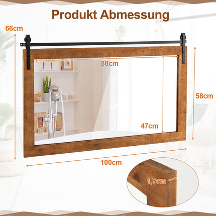 Miroir mural rustique avec cadre en bois, 100 x 66 cm, marron