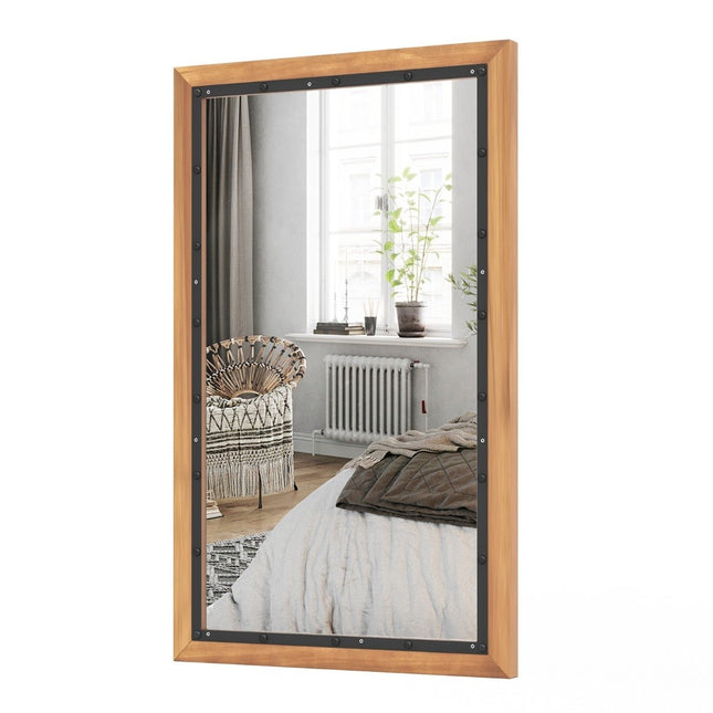 Miroir rustique en bois avec cadre rectangulaire miroir suspendu décoratif 55 x 90 cm naturel