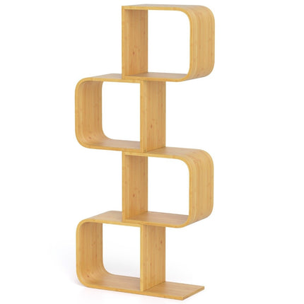 Bibliothèque en bambou en forme de S, 4 niveaux, 61 x 23 x 133,5 cm