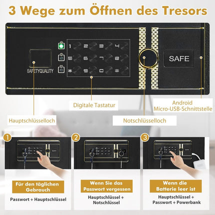 Coffre-fort électronique avec clavier numérique 45 L Safe Safe 36 x 31 x 41 cm Noir
