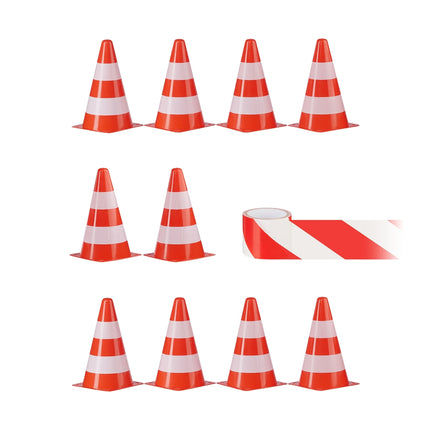 Lot de 10 cônes de sécurité avec ruban de délimitation et sac