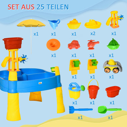 Table De Jeu De Sable Et D'Eau 2 En 1, Ensemble De Jeu De Table 25 Pièces, Jouets De Plage Avec Parasol Pour Enfants