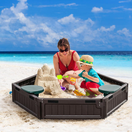 Kindersandkasten mit Sitzen - HDPE, braun, Ø120x21cm