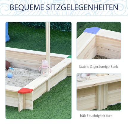Kindersandkasten aus naturbelassenem Tannenholz mit Kurbeldach, 120x120cm