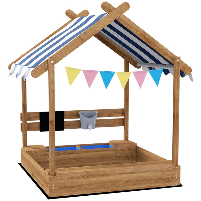 Bac à Sable avec Toit Bac à Sable en Bois avec Siège et Planche pour 3-7 Ans 124x116x146cm Cabane de Jardin Marron