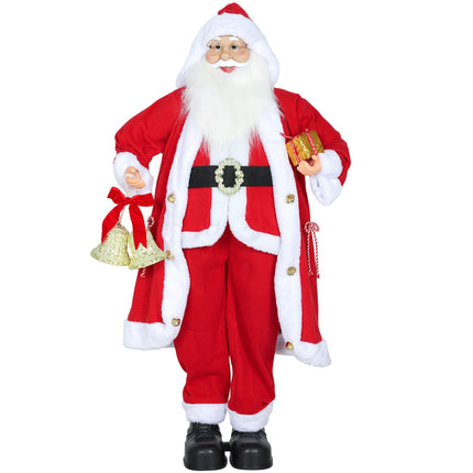 Figurine Père Noël 1,15 m avec cadeau et cloche, usage intérieur