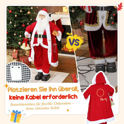 Figurine Père Noël 1,15 m avec cadeau et cloche, usage intérieur