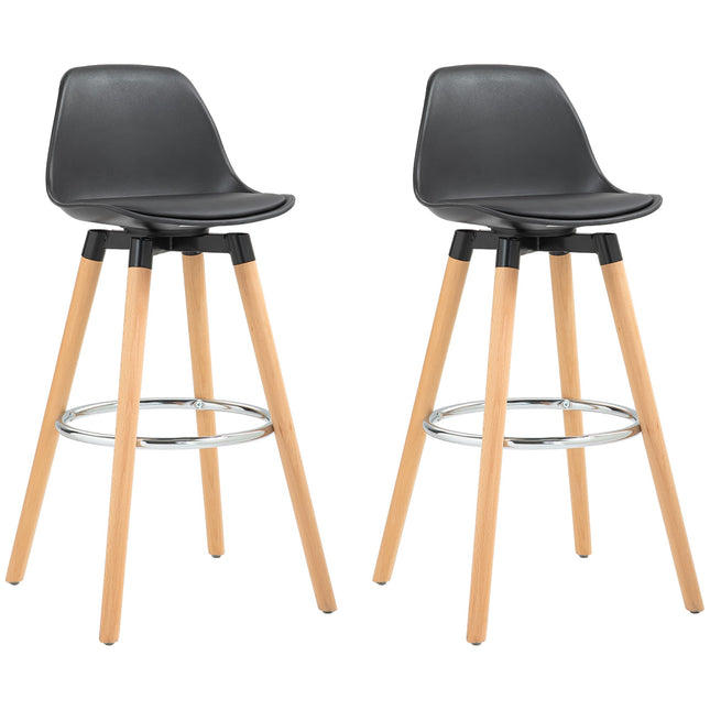 Tabourets de bar scandinaves, lot de 2, structure en bois, noirs