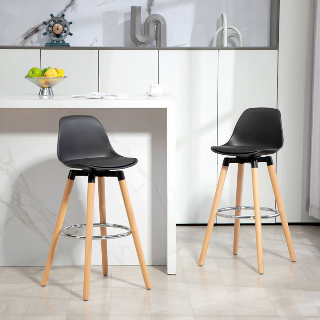 Tabourets de bar scandinaves, lot de 2, structure en bois, noirs