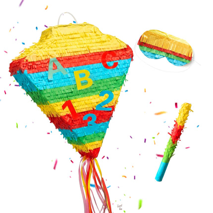 Ensemble piñata cône scolaire - Bâton et bandeau inclus