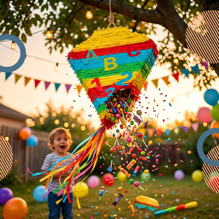 Ensemble piñata cône scolaire - Bâton et bandeau inclus