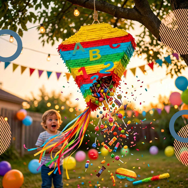 Ensemble piñata cône scolaire - Bâton et bandeau inclus