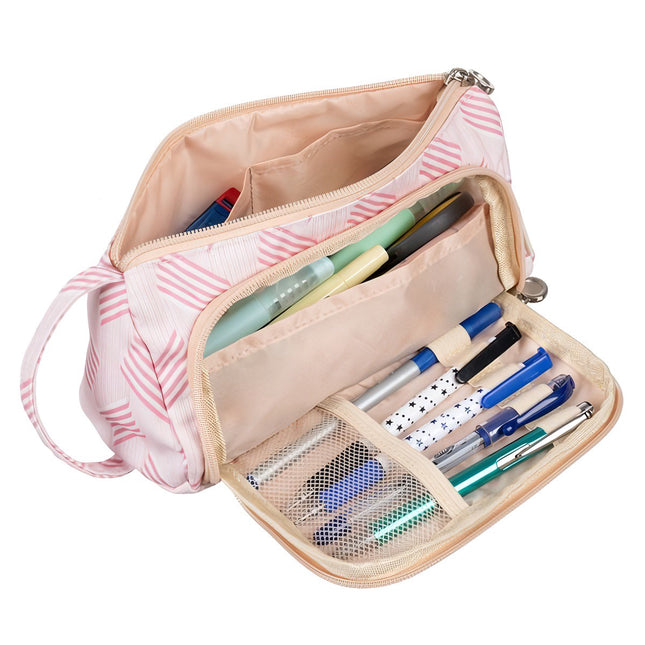 Trousse scolaire pochette pliante à deux compartiments Double rose pour enfants