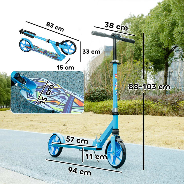 Trottinette pour enfants, trottinette pliable avec guidon réglable en hauteur, 2 grandes roues, frein de garde-boue arrière, trottinette pour enfants de 6 à 12 ans, bleu