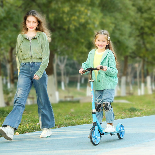 Trottinette pour enfants, trottinette pliable avec guidon réglable en hauteur, 2 grandes roues, frein de garde-boue arrière, trottinette pour enfants de 6 à 12 ans, bleu