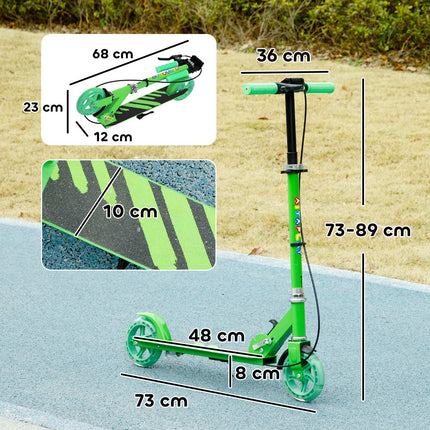 Trottinette pliable pour enfants avec guidon réglable en hauteur, 2 roues lumineuses, frein à main et frein de roue arrière, trottinette pour enfants de 3 à 8 ans, vert