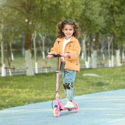 Trottinette pliable pour enfants avec guidon réglable en hauteur, 2 roues lumineuses, frein à main et frein de roue arrière, trottinette pour enfants de 3 à 8 ans, rose Aosom