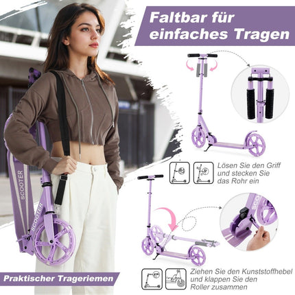 Scooter Roller faltbar Tretroller höhenverstellbar Cityroller 100kg Tragkraft Lila