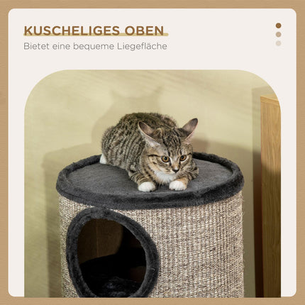 Jeu De Baril À Gratter Et Baril À Gratter Pour Chats Avec 3 Grottes, En Sisal Et Peluche, Gris, Ø38X70Cm