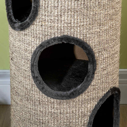 Jeu De Baril À Gratter Et Baril À Gratter Pour Chats Avec 3 Grottes, En Sisal Et Peluche, Gris, Ø38X70Cm