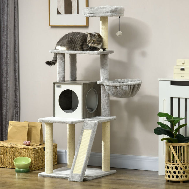 Katzenbaum 141,5 cm mit Höhle, Spielball, Liegefläche und Sisal