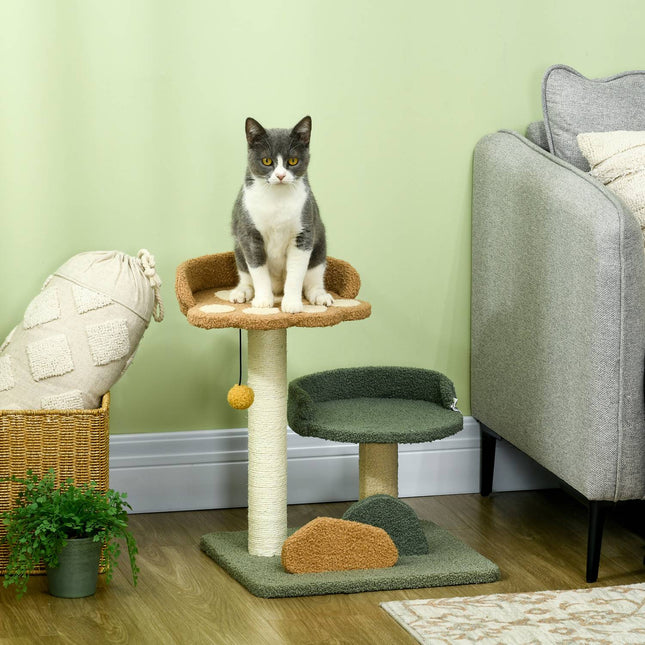 Katzenkratzbaum 52 cm, 2 Ebenen & Spielball Sisal