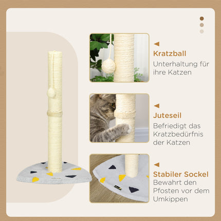 Katzenkratzbaum, 62 cm Jute mit Ball - hellgrau/beige