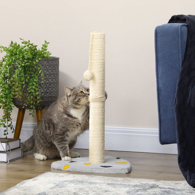 Katzenkratzbaum, 62 cm Jute mit Ball - hellgrau/beige