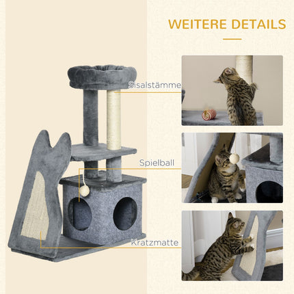 Katzenkratzbaum mit Kratzstamm, Plattformen und Rampe