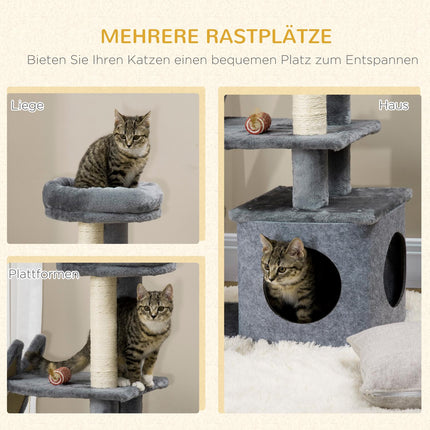 Katzenkratzbaum mit Kratzstamm, Plattformen und Rampe