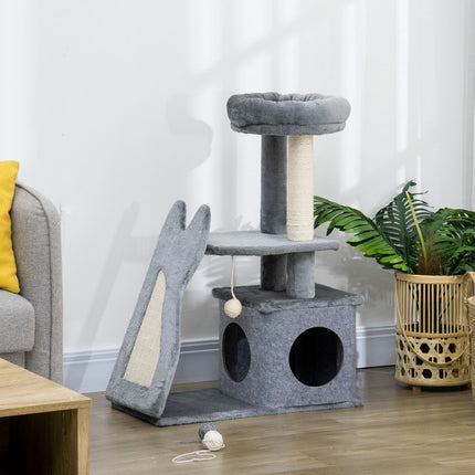 Katzenkratzbaum mit Kratzstamm, Plattformen und Rampe