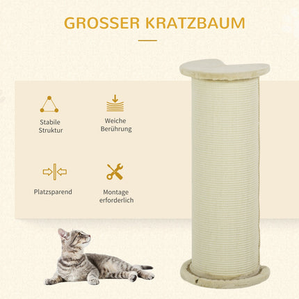 Katzenkratzbaum, 85 cm, Sisalseil, Plüsch creme
