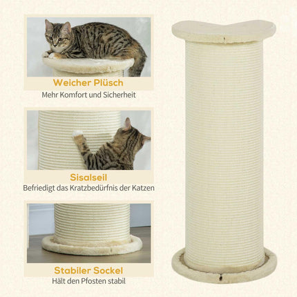 Katzenkratzbaum, 85 cm, Sisalseil, Plüsch creme
