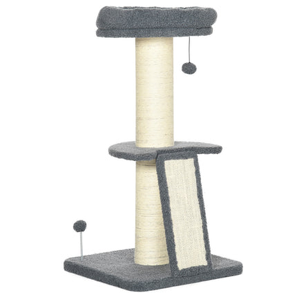 Arbre À Chat 92H Cm, Arbre À Grimper Avec Planche À Gratter Et Balle De Jeu, Colonne En Sisal Épais, Imitation Peau D'Agneau, Gris Foncé + Blanc Crème