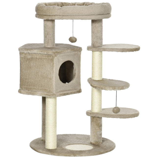 Katzenkratzbaum mit Höhle & Spielball, Braun & Creme