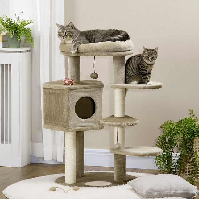 Katzenkratzbaum mit Höhle & Spielball, Braun & Creme