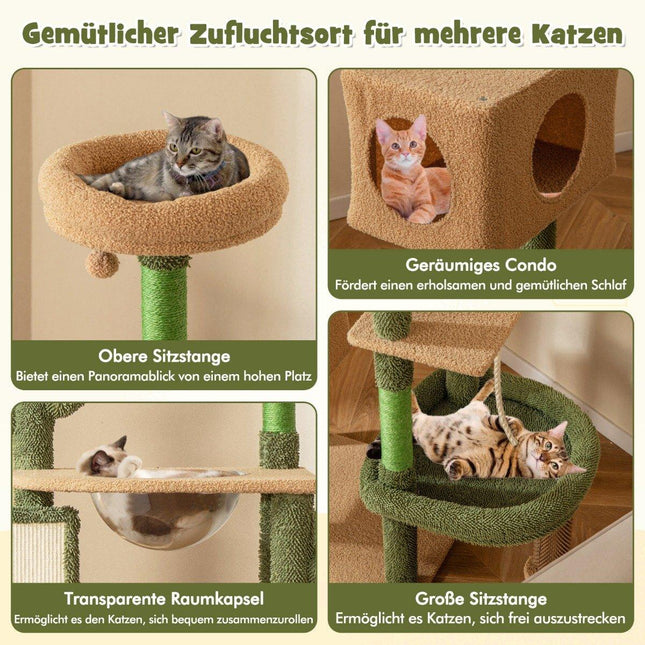 Kratzbaum Kaktus Katzenbaum mit Plattformen Bürste Spielzeug Sisalseil Grün + Braun