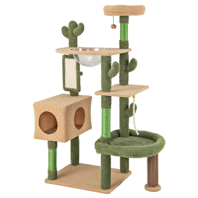 Kratzbaum Kaktus Katzenbaum mit Plattformen Bürste Spielzeug Sisalseil Grün + Braun