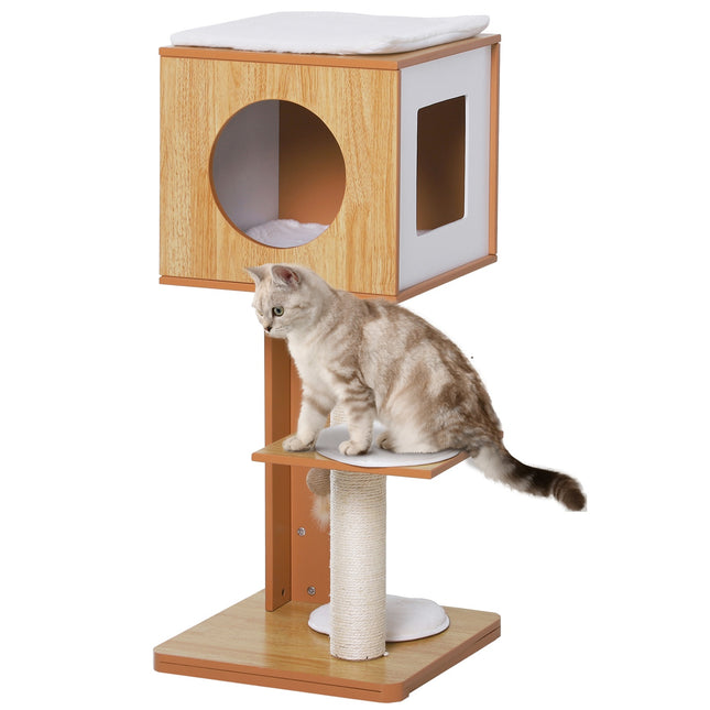 Griffoir Pour Chat Avec Grotte Et Poteaux En Sisal, 4 Coussins, Mdf, 50X40X91 Cm