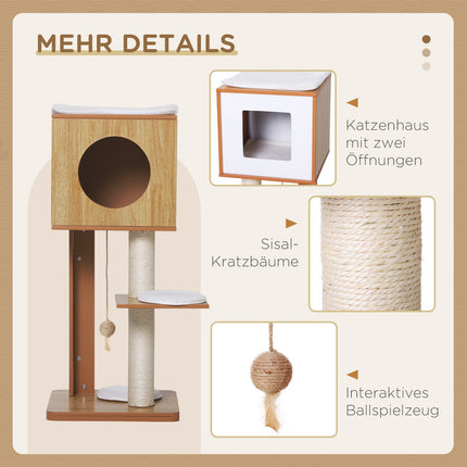 Griffoir Pour Chat Avec Grotte Et Poteaux En Sisal, 4 Coussins, Mdf, 50X40X91 Cm