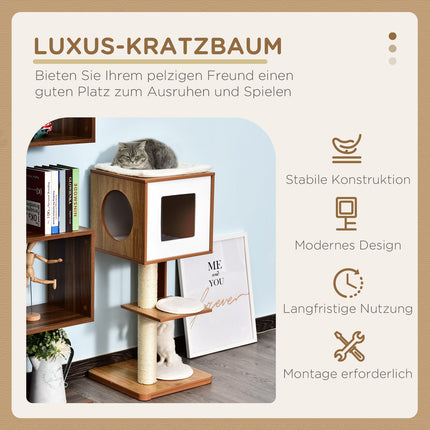 Griffoir Pour Chat Avec Grotte Et Poteaux En Sisal, 4 Coussins, Mdf, 50X40X91 Cm