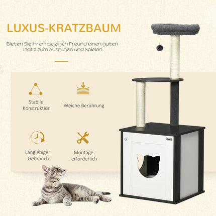 Katzenkratzbaum mit Sisalstämmen und Liegefläche, dunkelgrau/weiß