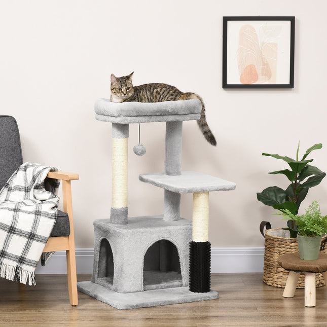 Katzenkratzbaum mit Kratzstämmen, Katzenhöhle & Massage, grau