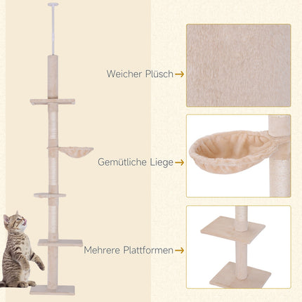 Arbre À Chat Réglable En Hauteur Avec Colonnes En Sisal, Pour Grimper Et Gratter, 40 X 34 X 230-260 Cm